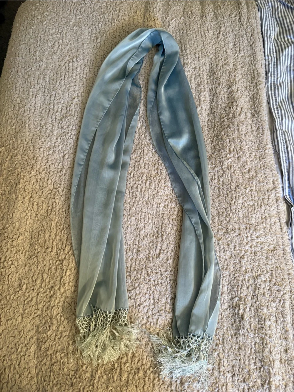 Light Blue Sheer Scarf with Fringe